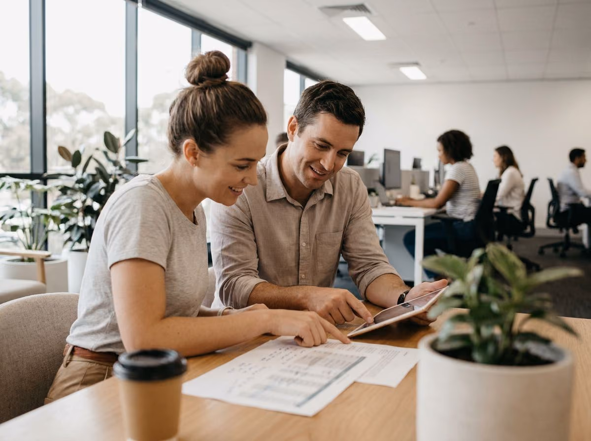 Employer and adviser reviewing a prioritised action plan